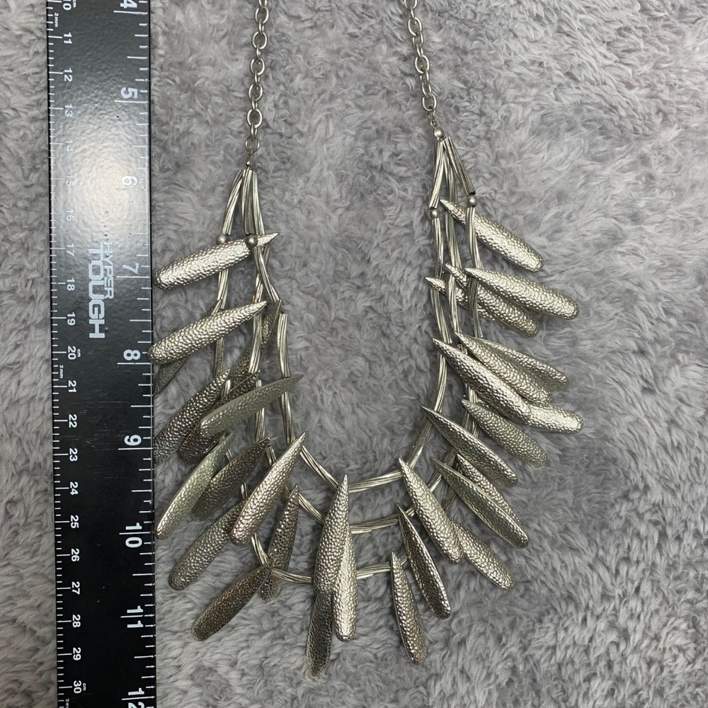 Statement Bib Necklace Silver Tone Multi-Layer Te… - image 3